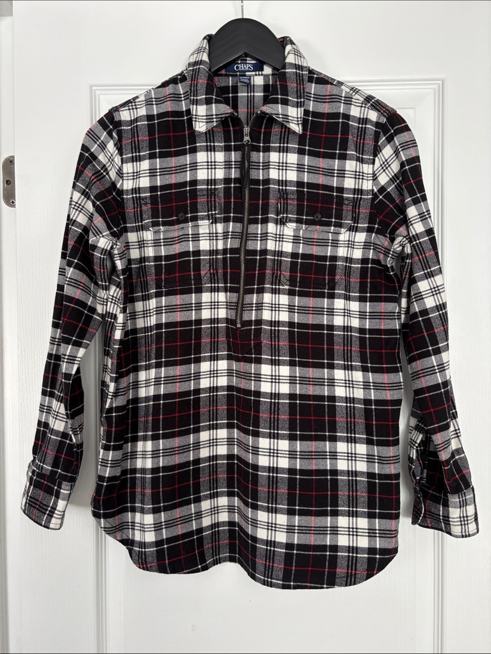Chaps Black, White & Red Plaid Button-Down Shirt